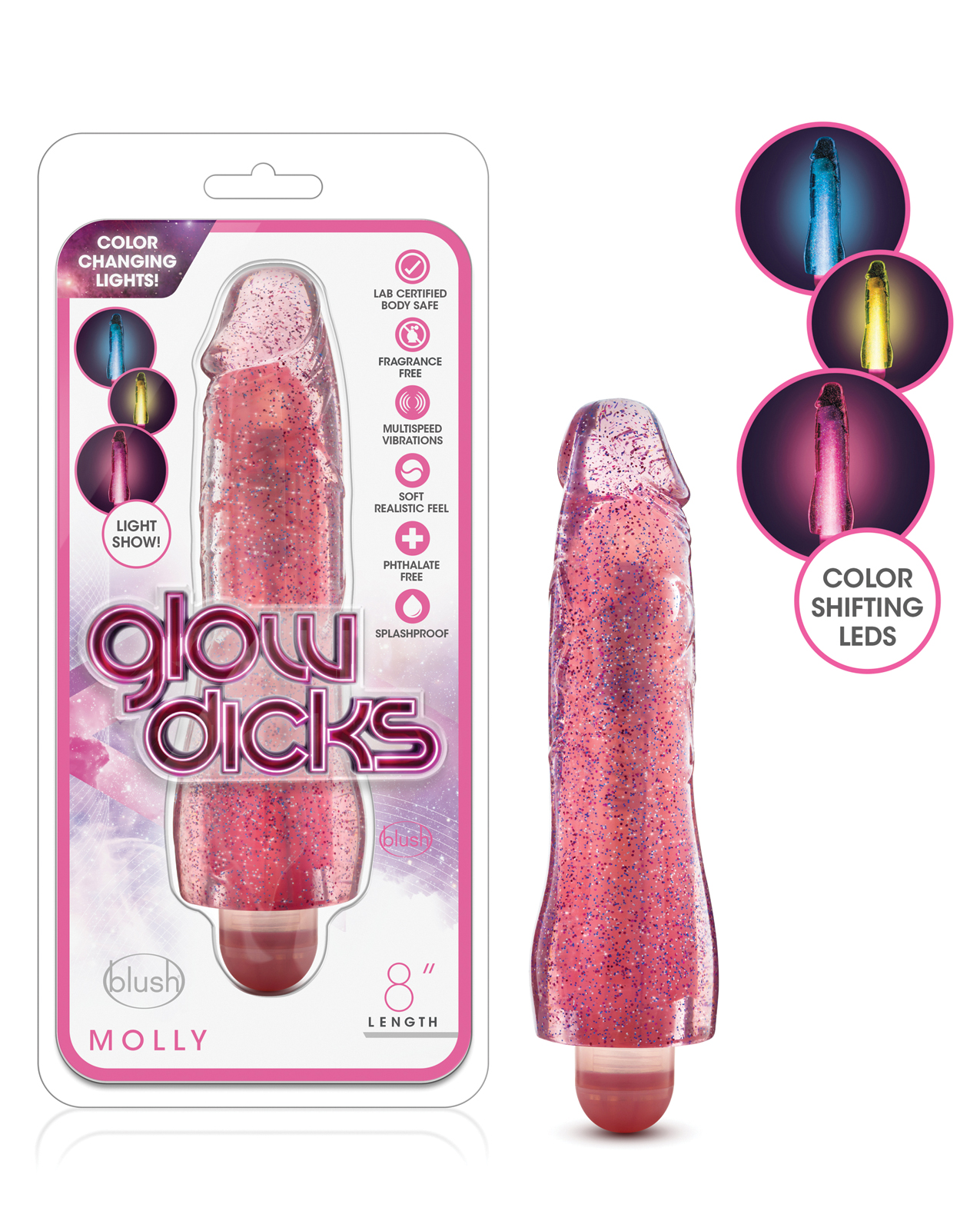 Shop Blush Glow Dicks Glitter Vibrator Molly - Pink online