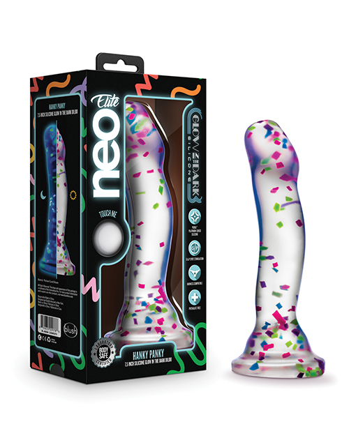 Shop Blush Neo Elite Hanky Panky 7" Confetti Dildo - Glow in the Dark online