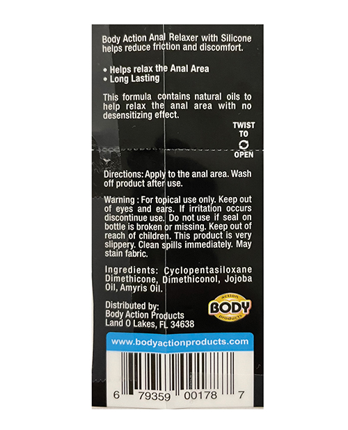 Order Body Action Anal Relaxer Silicone Lubricant - .5 oz online