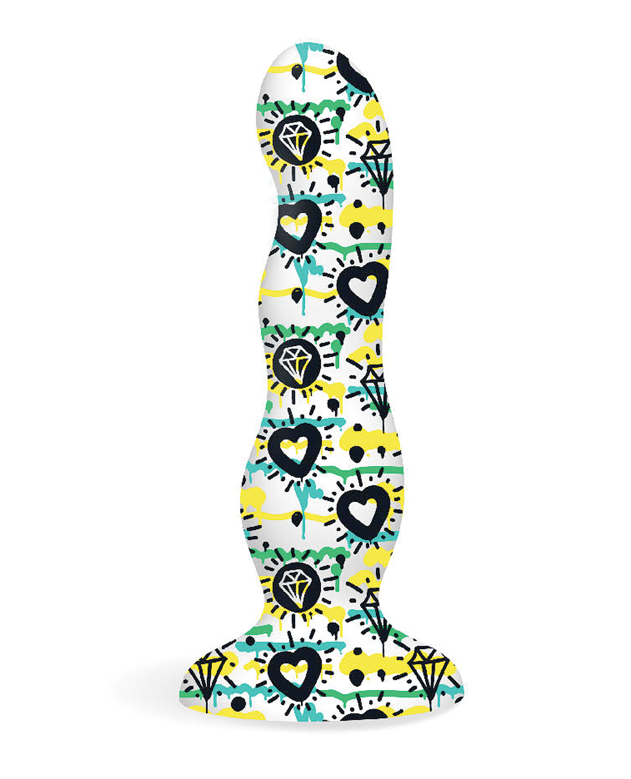Order Collage Diamonds & Hearts Curvy Silicone Dildo online