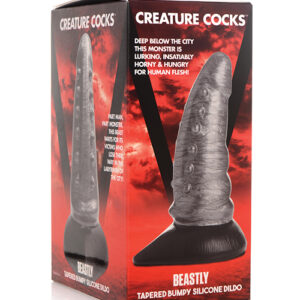 Shop Creature Cocks Beastly Tapered Bumpy Silicone Dildo - Silver/Black online