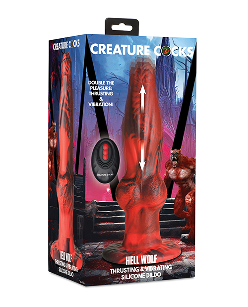 Shop Creature Cocks Hell-Wolf Thrusting & Vibrating Silicone Dildo - Black/Red online