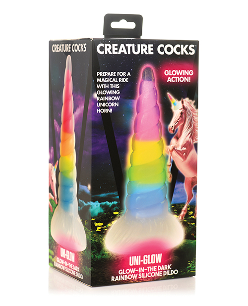 Shop Creature Cocks Uni Glow in the Dark Silicone Dildo - Rainbow online