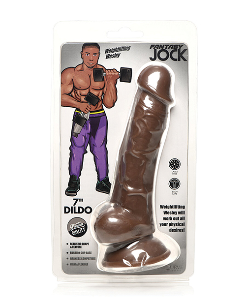 Shop Curve Toys Fantasy Jock Weightlifting Wesley 7" Dildo w/Balls - Dark online