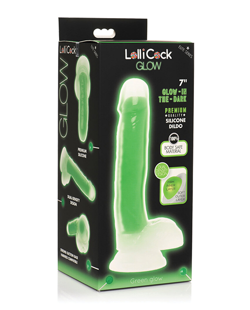 Shop Curve Toys Lollicock 7" Glow In The Dark Silicone Dildo w/Balls - Green online