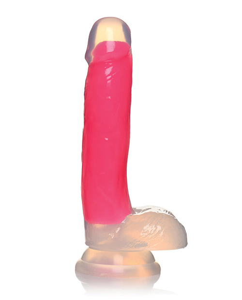 Curve Toys Lollicock 7" Glow In The Dark Silicone Dildo w/Balls - Pink for sale