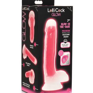 Shop Curve Toys Lollicock 7" Glow In The Dark Silicone Dildo w/Balls - Pink online