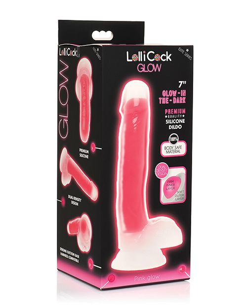 Shop Curve Toys Lollicock 7" Glow In The Dark Silicone Dildo w/Balls - Pink online
