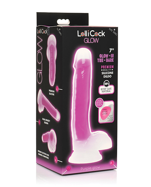 Shop Curve Toys Lollicock 7" Glow In The Dark Silicone Dildo w/Balls - Purple online