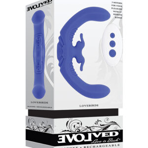 Shop Evolved Lovebirds Curved Dual-Ended Rabbit Vibe w/Remote Control - Blue online