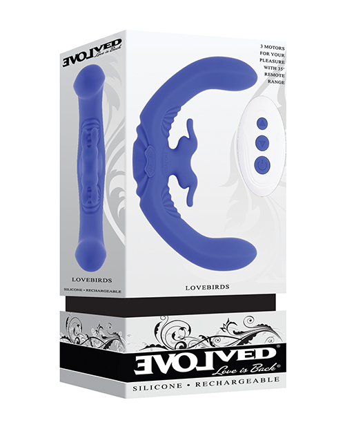 Shop Evolved Lovebirds Curved Dual-Ended Rabbit Vibe w/Remote Control - Blue online