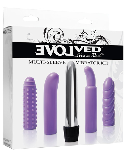 Shop evolved multi sleeve vibrator kit w/4 textured sleeves & vibe - purple online
