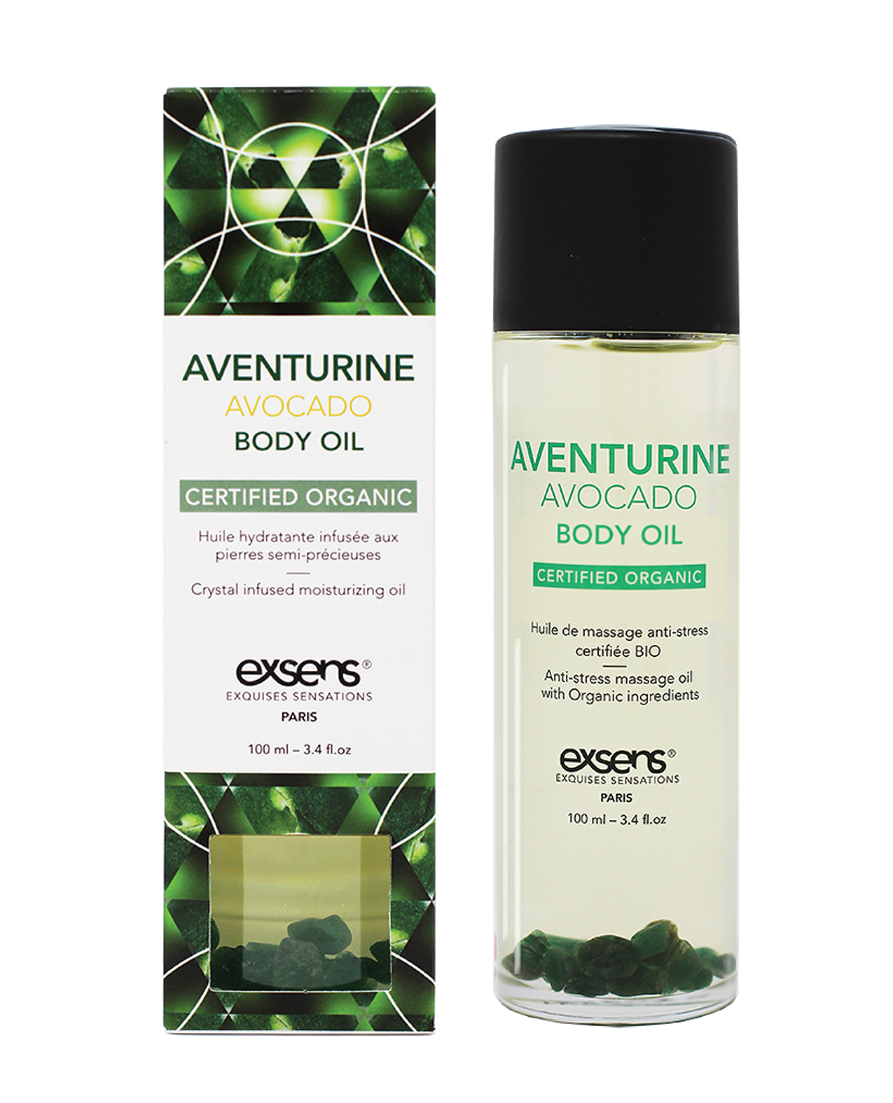 Shop EXSENS of Paris Organic Body Oil w/Stones - Adventurine Avocado 100 ml online