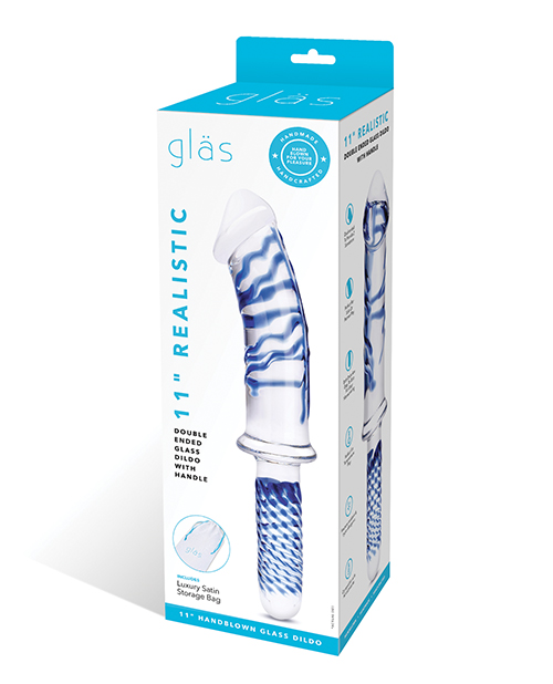 Shop glas 11" realistic double ended glass dildo w/handle - blue online