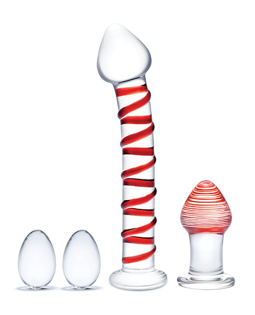 Order Glas 4 pc Mr. Swirly Set w/Glass Kegel Balls & 3.25" Butt Plug - Red online