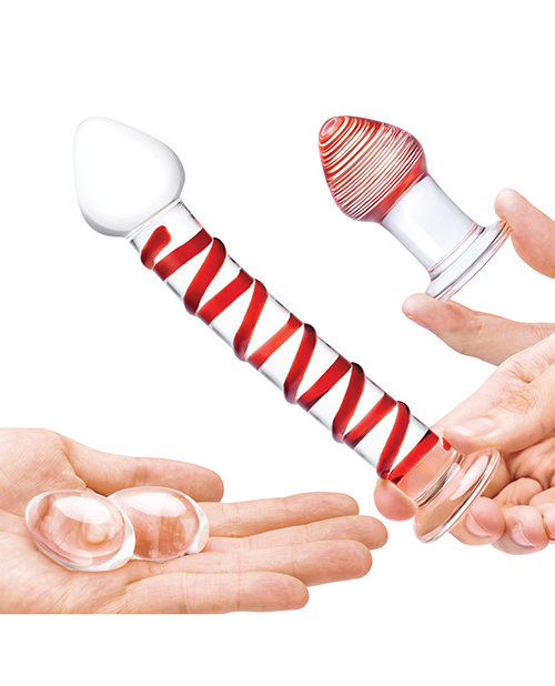 Buy Glas Glas 4 pc Mr. Swirly Set w/Glass Kegel Balls & 3.25" Butt Plug - Red