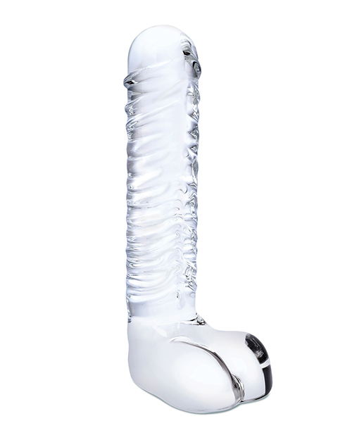 Order Glas 8" Realistic Ribbed Glass G-Spot Dildo w/Balls - Clear online
