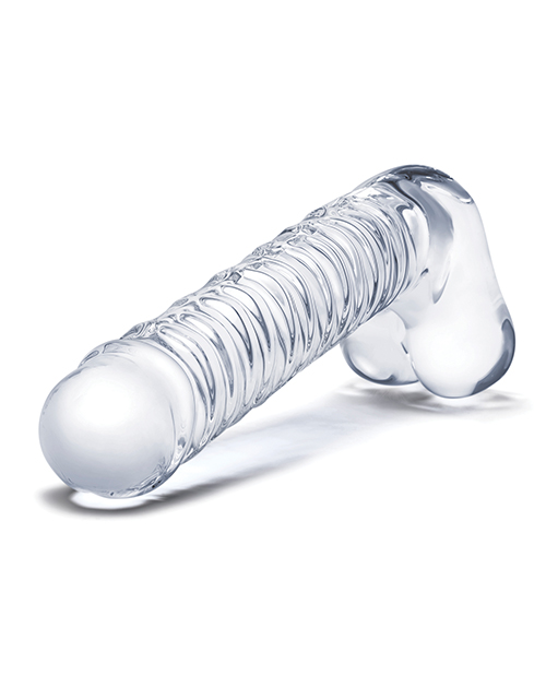 Glas 8" Realistic Ribbed Glass G-Spot Dildo w/Balls - Clear for sale