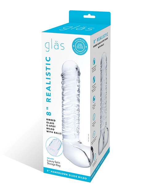 Shop Glas 8" Realistic Ribbed Glass G-Spot Dildo w/Balls - Clear online