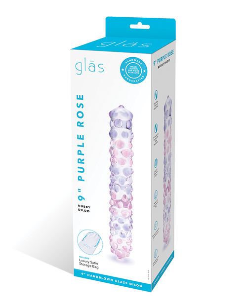 Shop Glas 9" Purple Rose Nubby Glass Dildo - Purple/Pink online