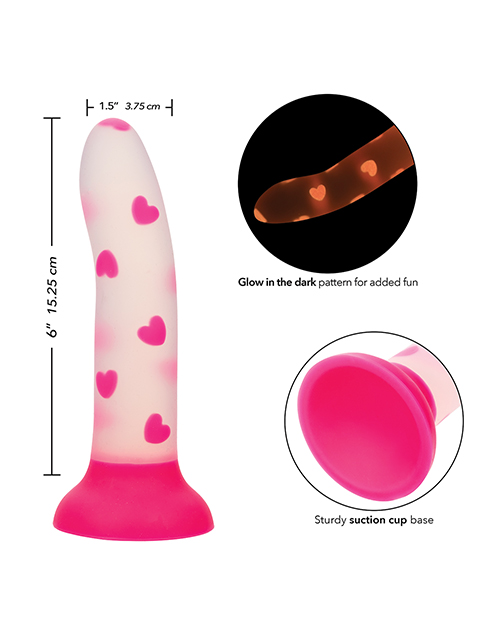 Shop Glow Stick Heart Suction Cup Glow-in-the-Dark Dildo - Pink