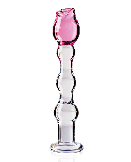 Icicles No. 12 Hand Blown Glass Massager - Clear w/Rose Tip for sale