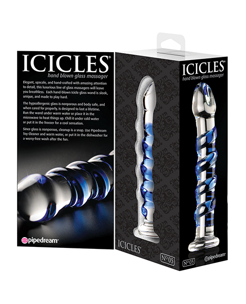Order Icicles No. 5 Hand Blown Glass Massager - Clear w/Blue Swirls online