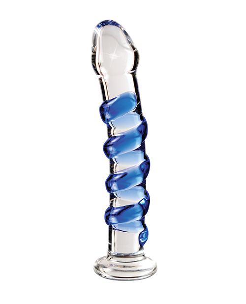 Icicles No. 5 Hand Blown Glass Massager - Clear w/Blue Swirls for sale