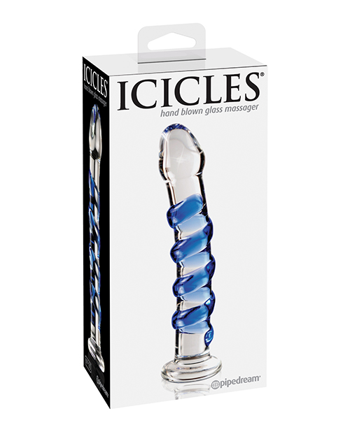 Shop Icicles No. 5 Hand Blown Glass Massager - Clear w/Blue Swirls online