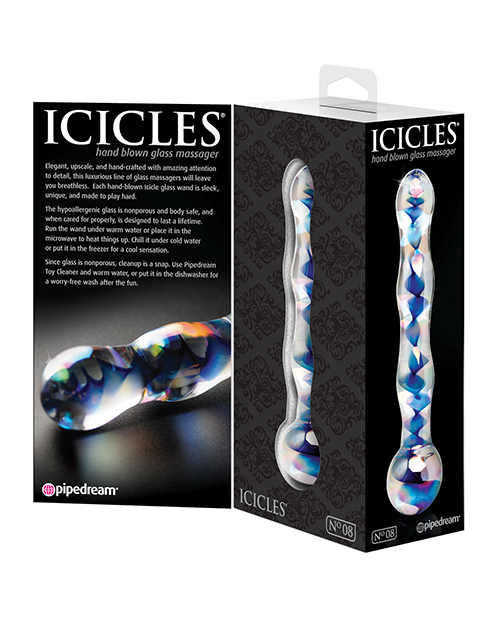 Order Icicles No. 8 Hand Blown Glass Massager - Clear w/Inside Blue Swirls online