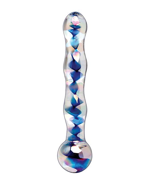 Icicles No. 8 Hand Blown Glass Massager - Clear w/Inside Blue Swirls for sale