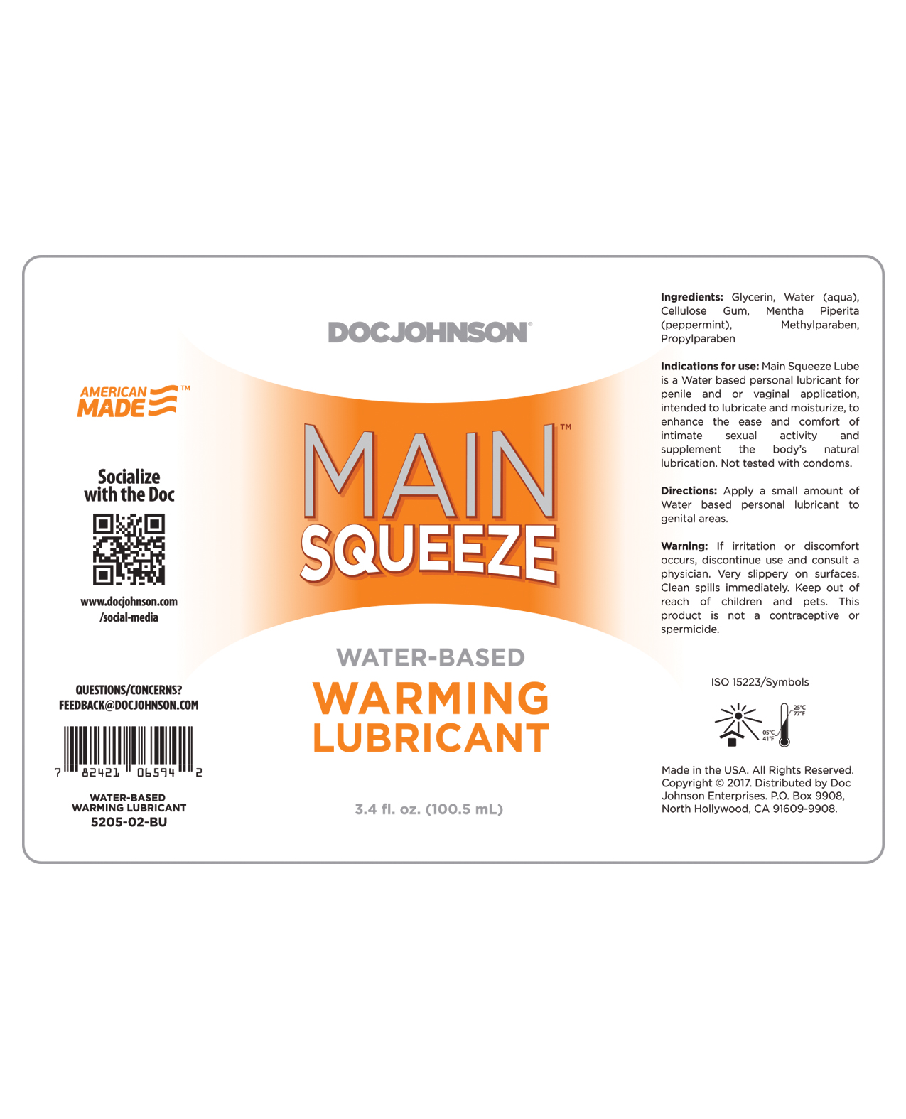 Order Main Squeeze Warming Water-Based Lubricant - 3.4 oz online