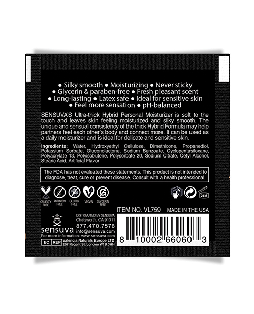 Order Sensuva Ultra Thick Hybrid Personal Moisturizer Single Use Packet - 6 ml Unscented online