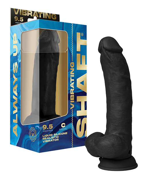 Shop Shaft Flexskin Liquid Silicone 9.5" Vibrating Curved Dong w/Balls - Black online