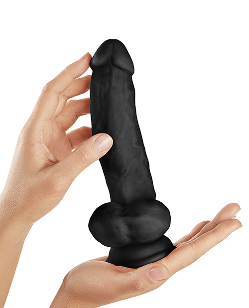 Shaft Model N Flexskin Liquid Silicone 9.5" Side Curve Dong w/Balls - Black for sale