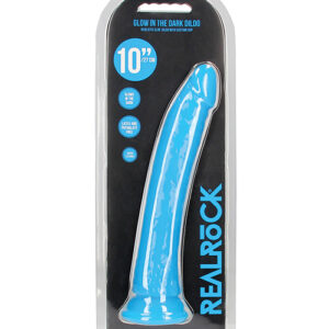 Shop Shots RealRock 10" Slim Dildo Glow in the Dark - Neon Blue online