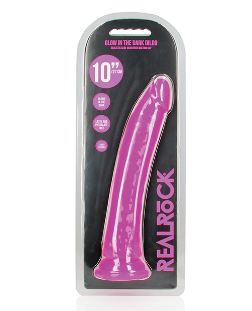 Shop Shots RealRock 10" Slim Dildo Glow in the Dark - Neon Purple online