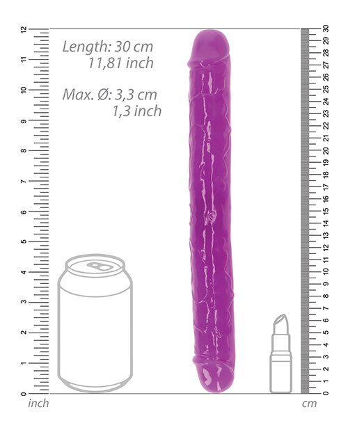 Shop Shots RealRock 12" Double Dong Glow in the Dark - Neon Purple