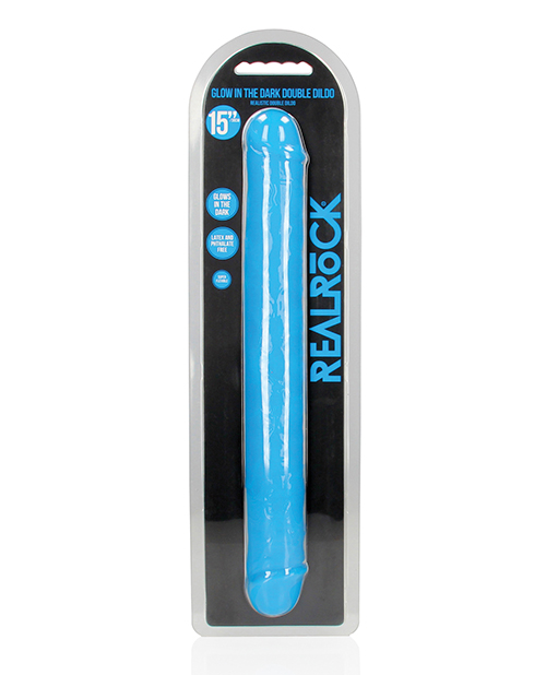 Shop Shots RealRock 15" Double Dong Glow in the Dark - Neon Blue online