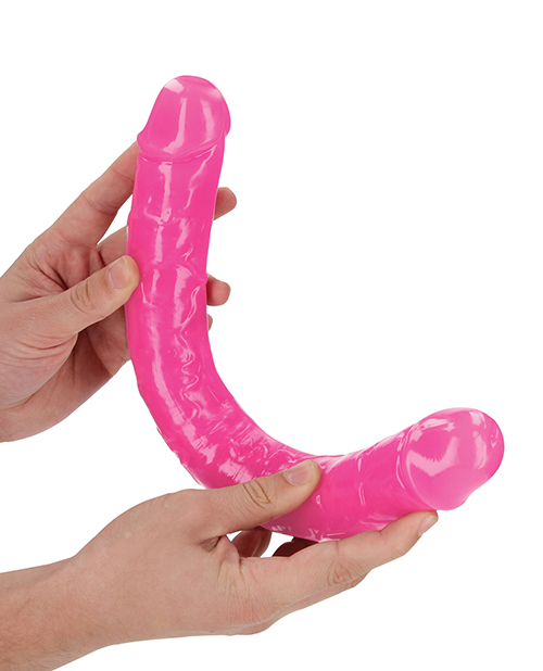 Shots RealRock 15" Double Dong Glow in the Dark - Neon Pink for sale