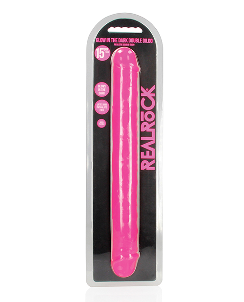 Shop Shots RealRock 15" Double Dong Glow in the Dark - Neon Pink online