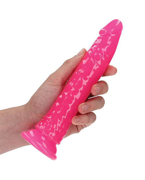 Buy RealRock Shots RealRock 7" Slim Dildo Glow in the Dark - Neon Pink