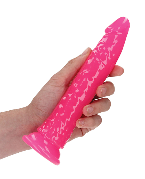 Buy RealRock Shots RealRock 8" Slim Dildo Glow in the Dark - Neon Pink