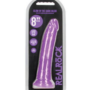 Shop Shots RealRock 8" Slim Dildo Glow in the Dark - Neon Purple online