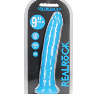 Shop Shots RealRock 9" Slim Dildo Glow in the Dark - Neon Blue online
