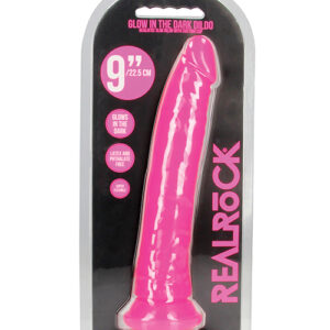 Shop Shots RealRock 9" Slim Dildo Glow in the Dark - Neon Pink online
