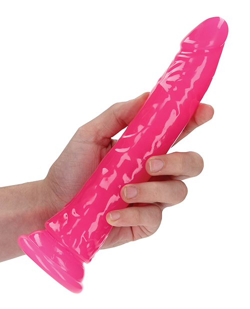 Shop Shots RealRock 9" Slim Dildo Glow in the Dark - Neon Pink