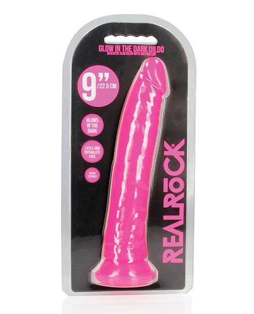Shop Shots RealRock 9" Slim Dildo Glow in the Dark - Neon Pink online