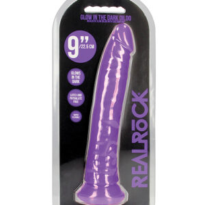 Shop Shots RealRock 9" Slim Dildo Glow in the Dark - Neon Purple online