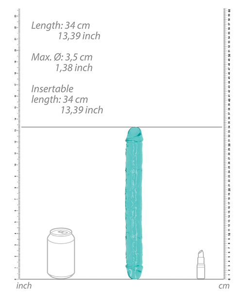 Shop Shots RealRock Crystal Clear 13" Double Dildo - Turquoise